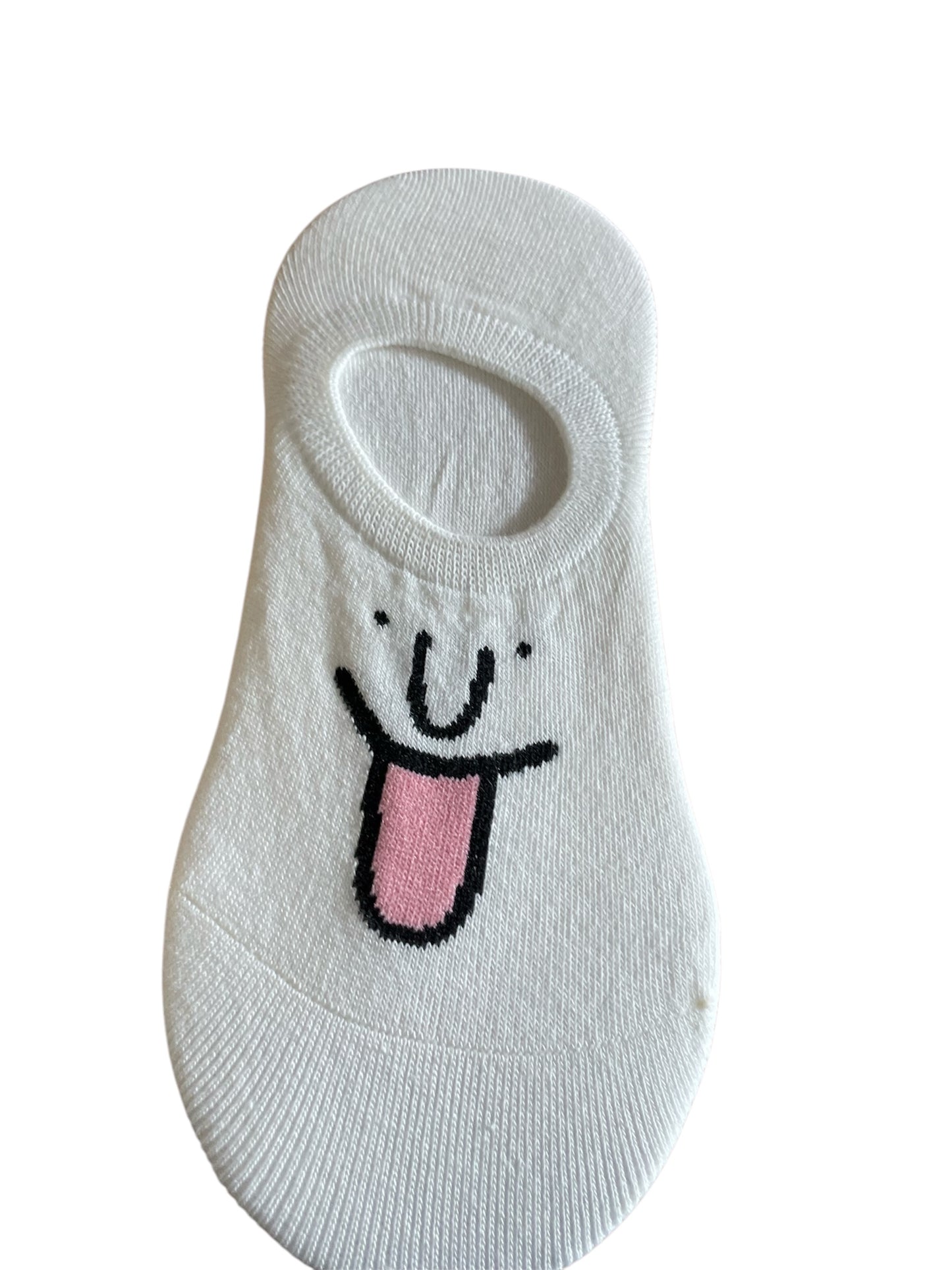 Funky no show socks with quirky face patterns