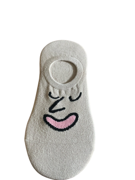 Funky no show socks with quirky face patterns