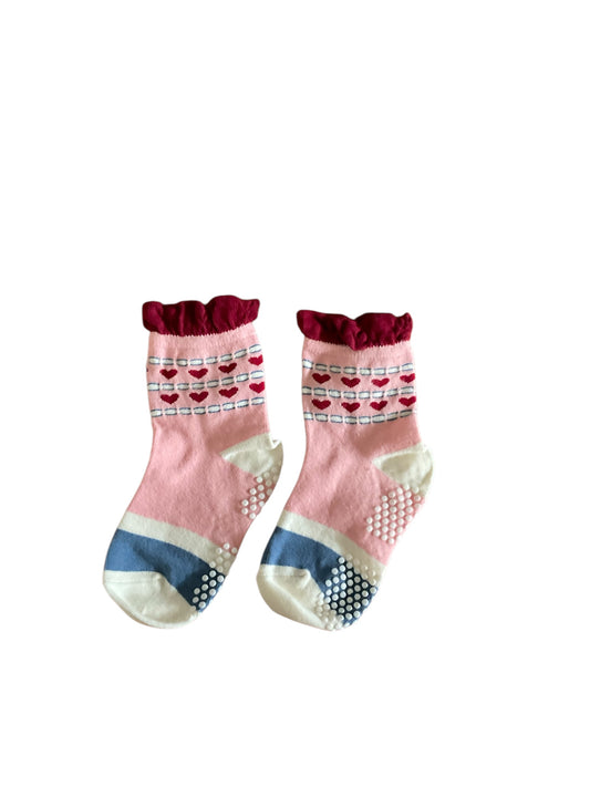 Girls Pink heart grip socks