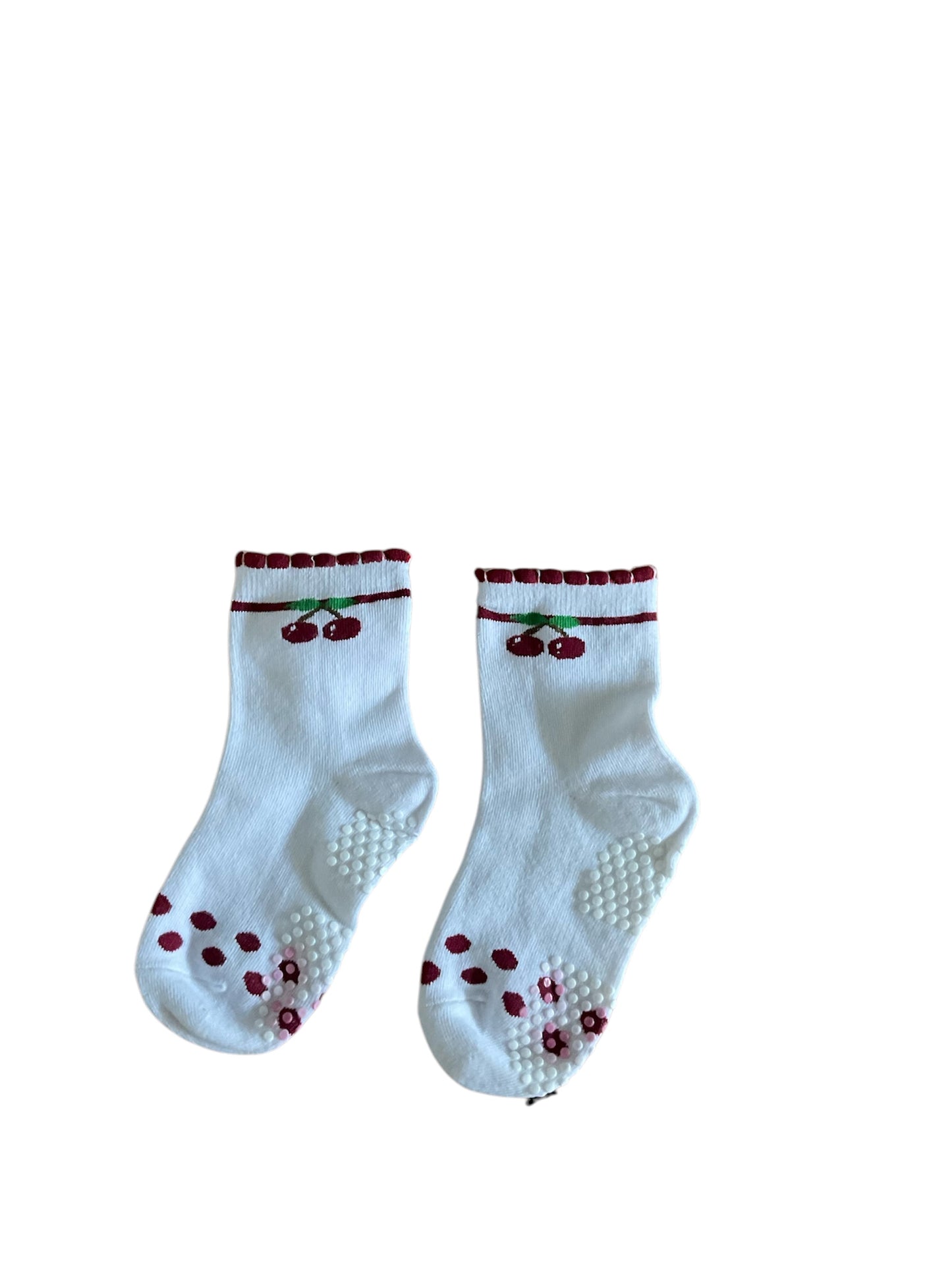 Girls White cherry grip socks